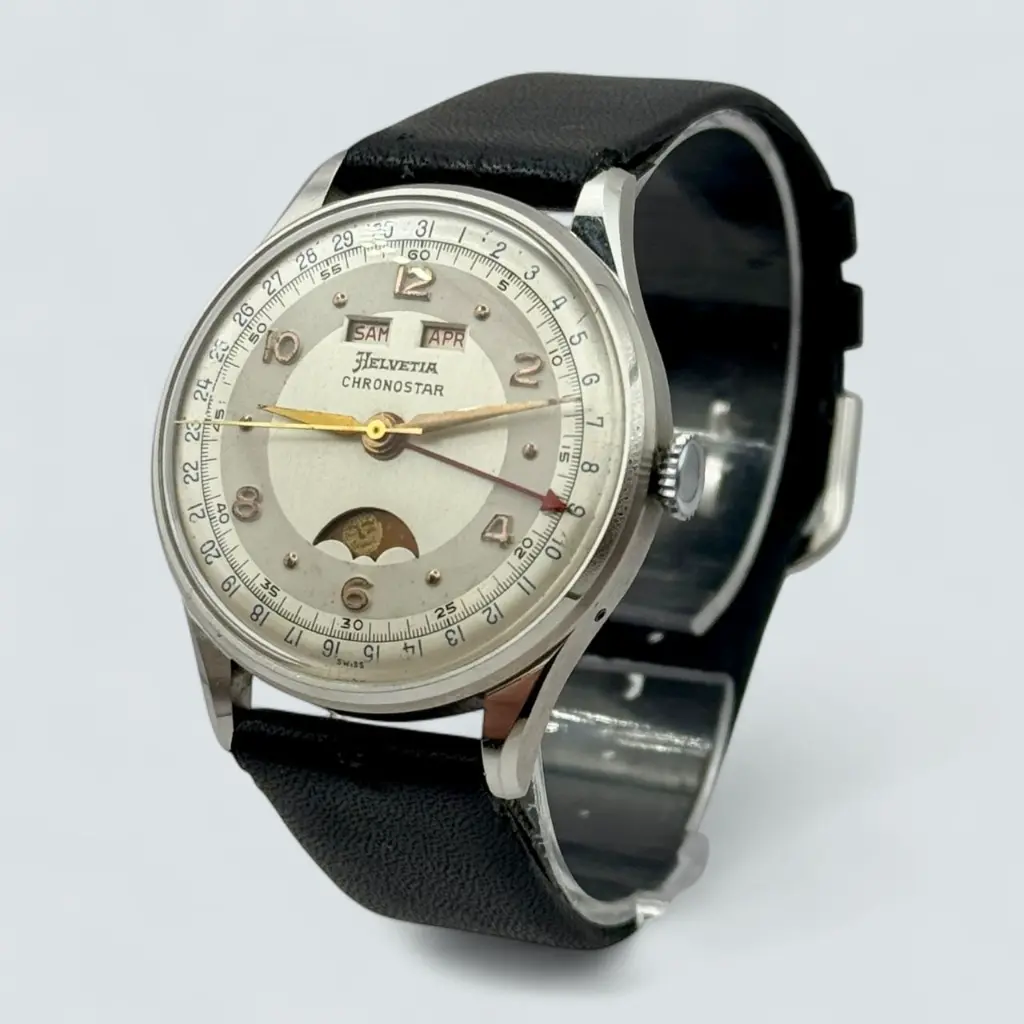 [334] Helvetia Chronostar - Valjoux 90 - triple date moonphase - 40's