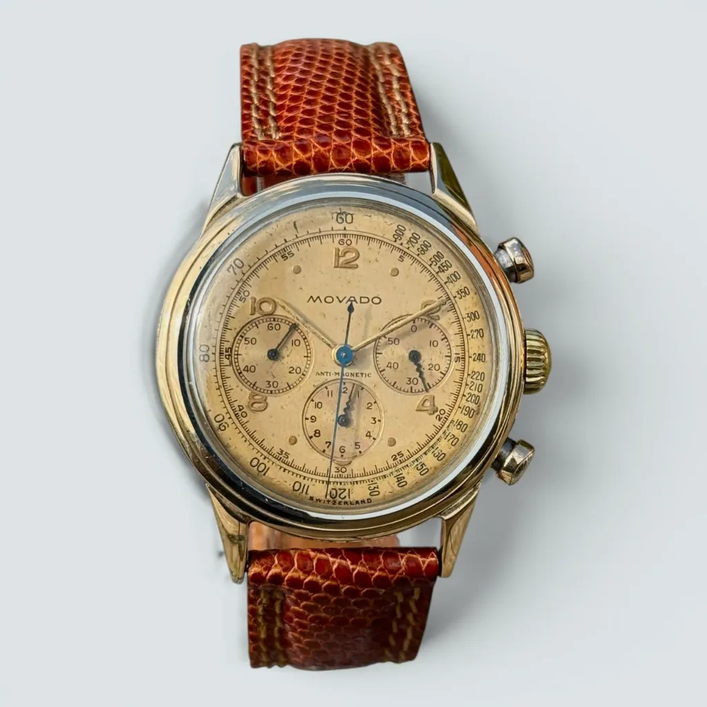 [436] Movado Chronograph M95 ref. 19039 – Steel / rose gold – Snake hands – Borgel case – 1948