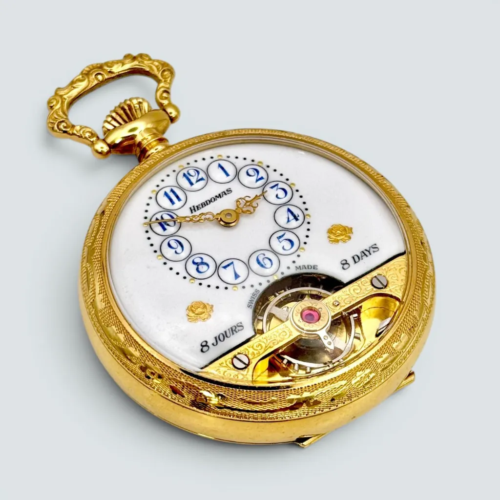 [442] Pocket watch Hebdomas 8 days – dial with rosettes – Ø 49.5 mm – serviced May 2026